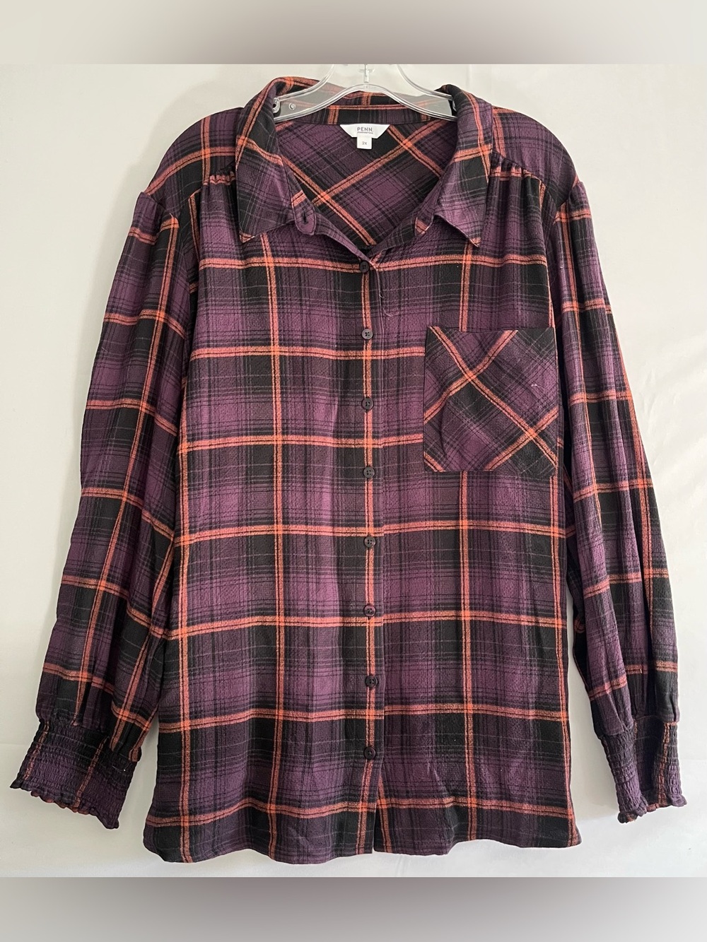 Penn Dark Academia Plaid Smocked Button Down 2X